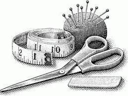 Tegning af saks , nålepude og centimetermål